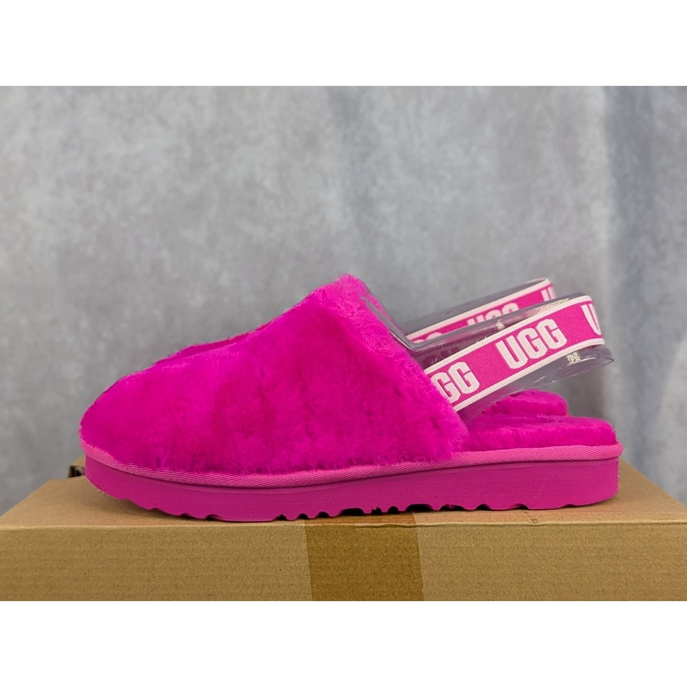 UGG K Fluff Yeah Clog Rock Rose Pink Sheepskin Slingback Slippers Size 6